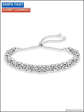 925 Sterling Silver Byzantine Bolo Bracelet Adjustable Italian Handmade
